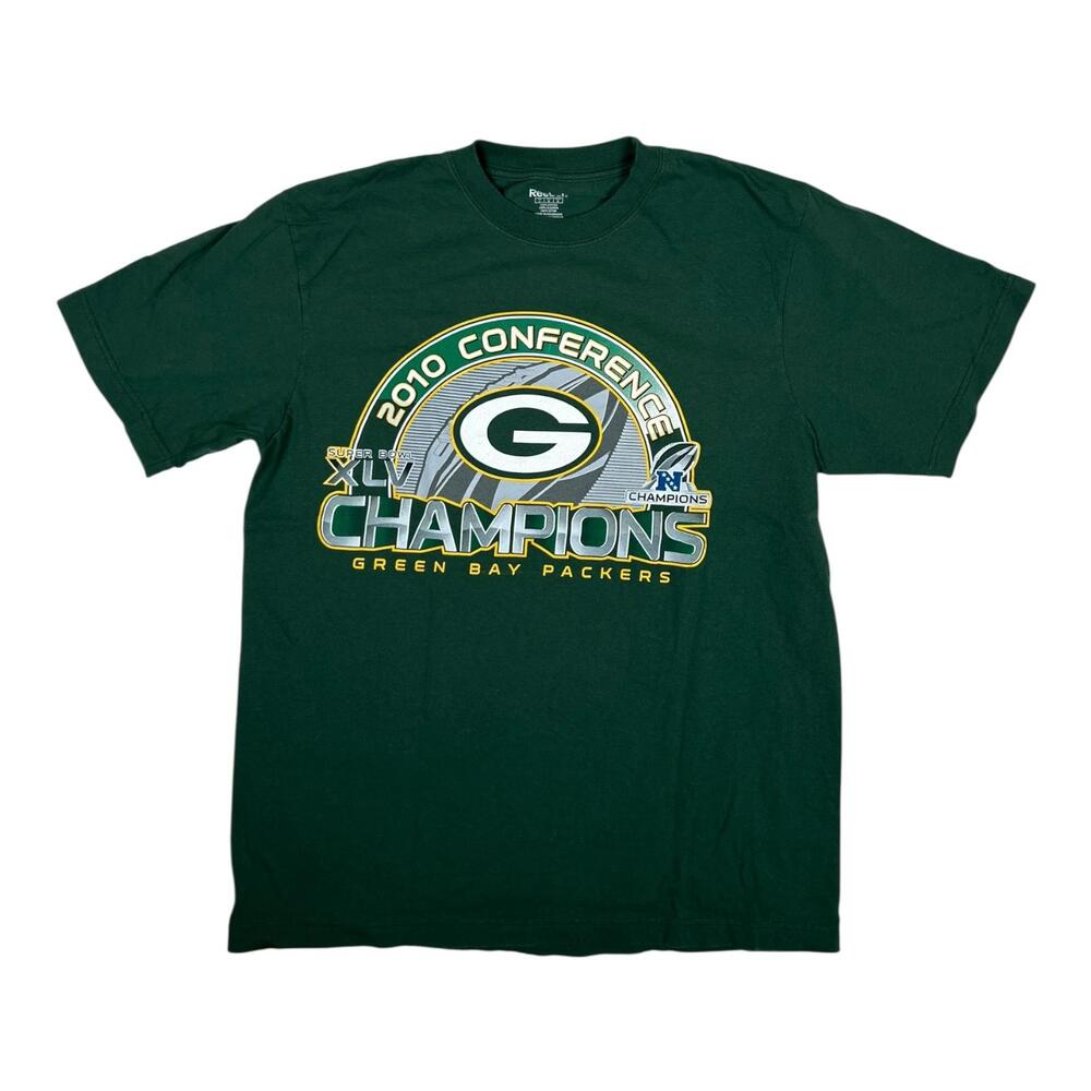 VTG Green Bay Packers Shirt Mens Large Green NFL Football Reebok 2010 Champions